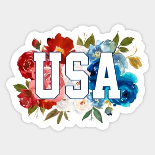 USA Red, White and Blue Florals Design Sticker